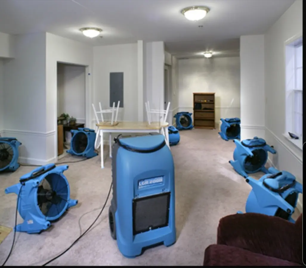 Air movers and dehumidifier setup for Water Damage Restoration in Fort Gratiot