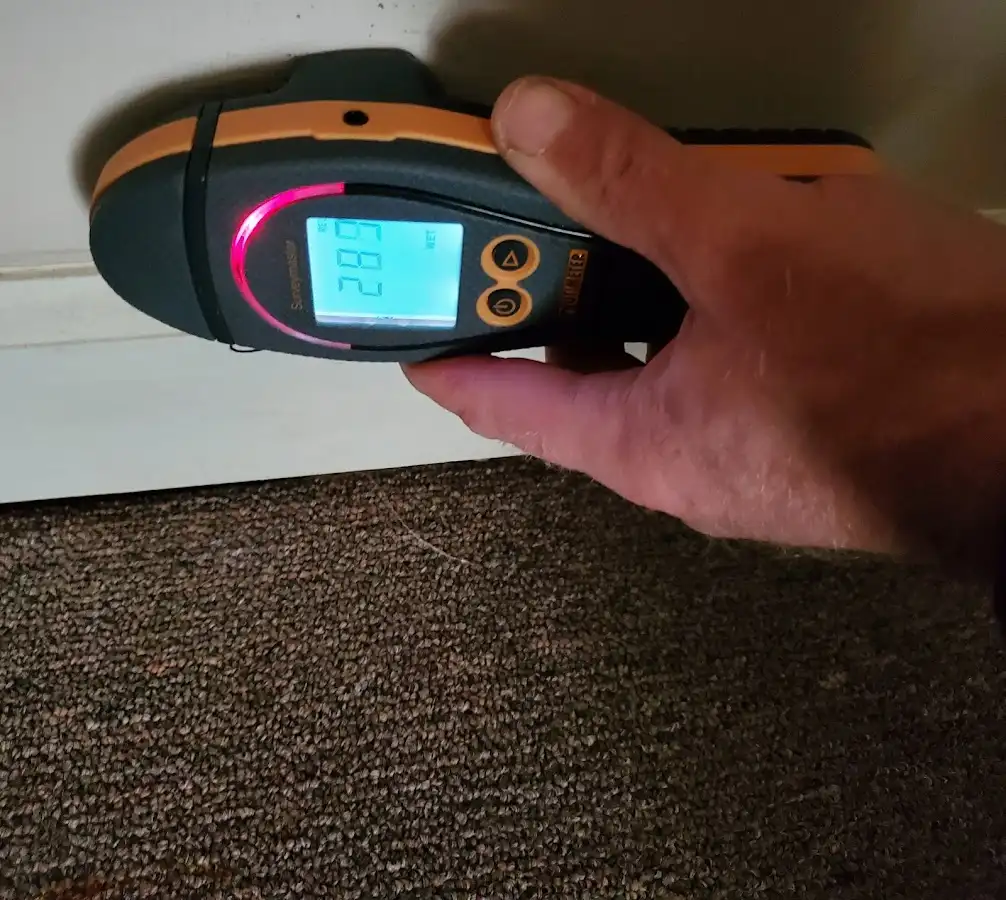 Moisture detection at baseboard during Storm Damage Restoration in Fort Gratiot